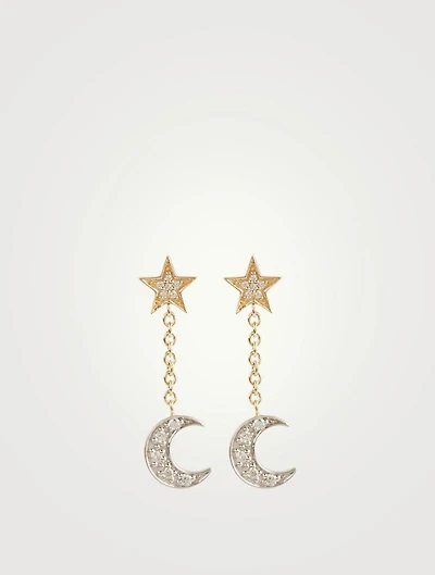 14K Gold Celestial Earrings With Diamonds