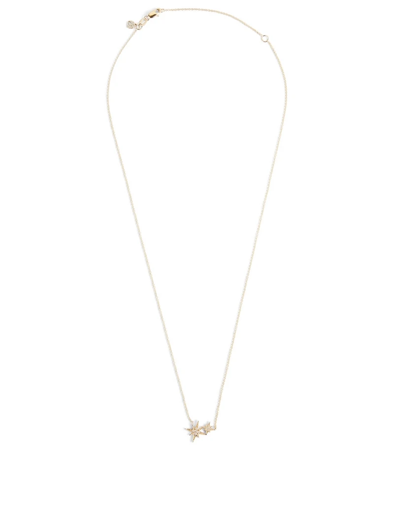 14K Gold Double Starburst Necklace With Diamonds