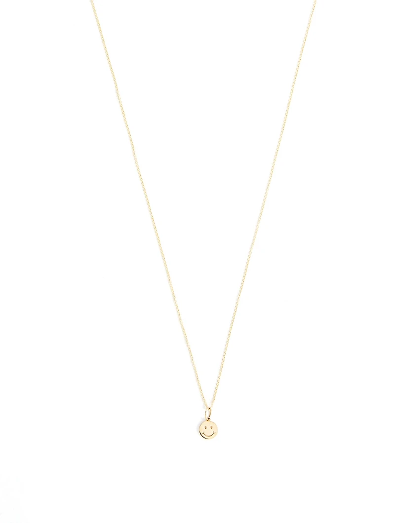 14K Gold Tiny Pure Happy Face Pendant Necklace