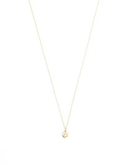 14K Gold Tiny Pure Happy Face Pendant Necklace