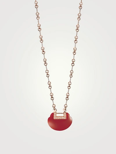 Small Yu Yi 18K Rose Gold Necklace With Diamonds Red Agate
