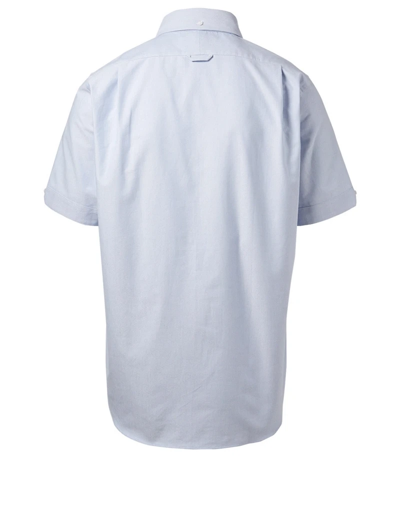 Short Sleeve Button-Down Shirt With Embroidered Flower