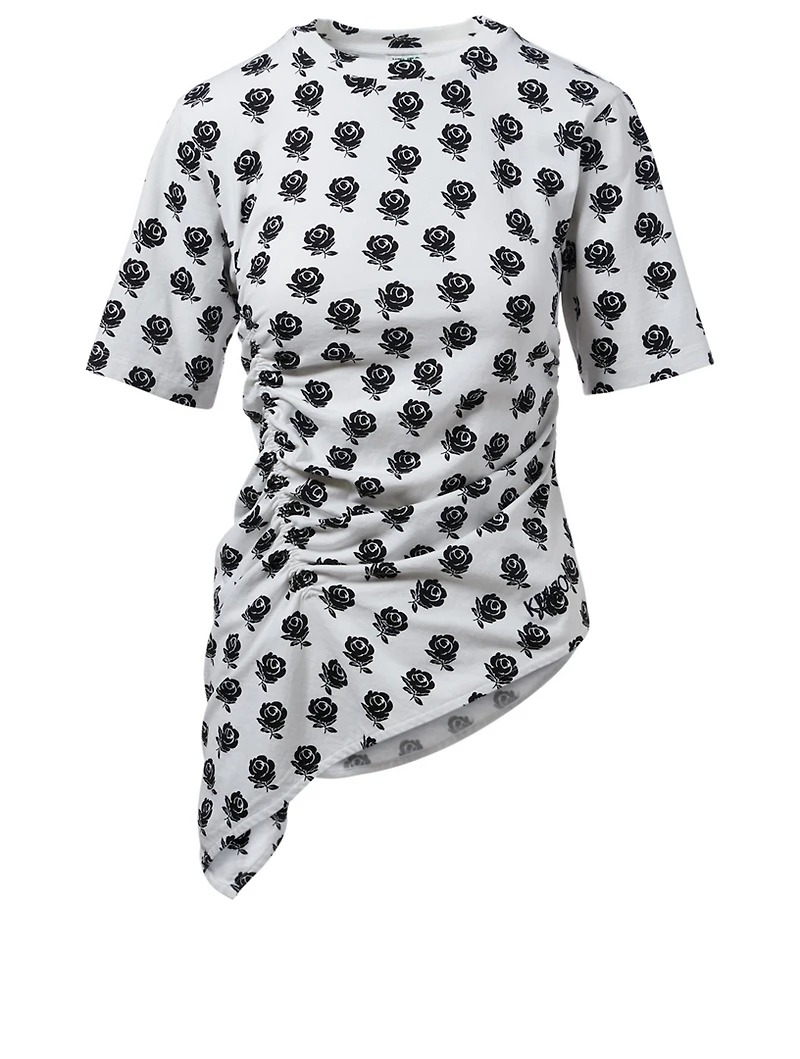 Asymmetrical T-Shirt Roses Print
