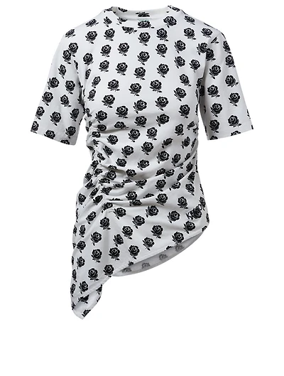 Asymmetrical T-Shirt Roses Print