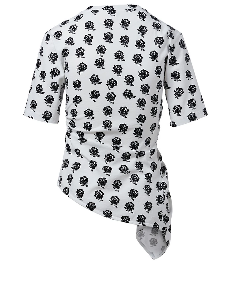 Asymmetrical T-Shirt Roses Print
