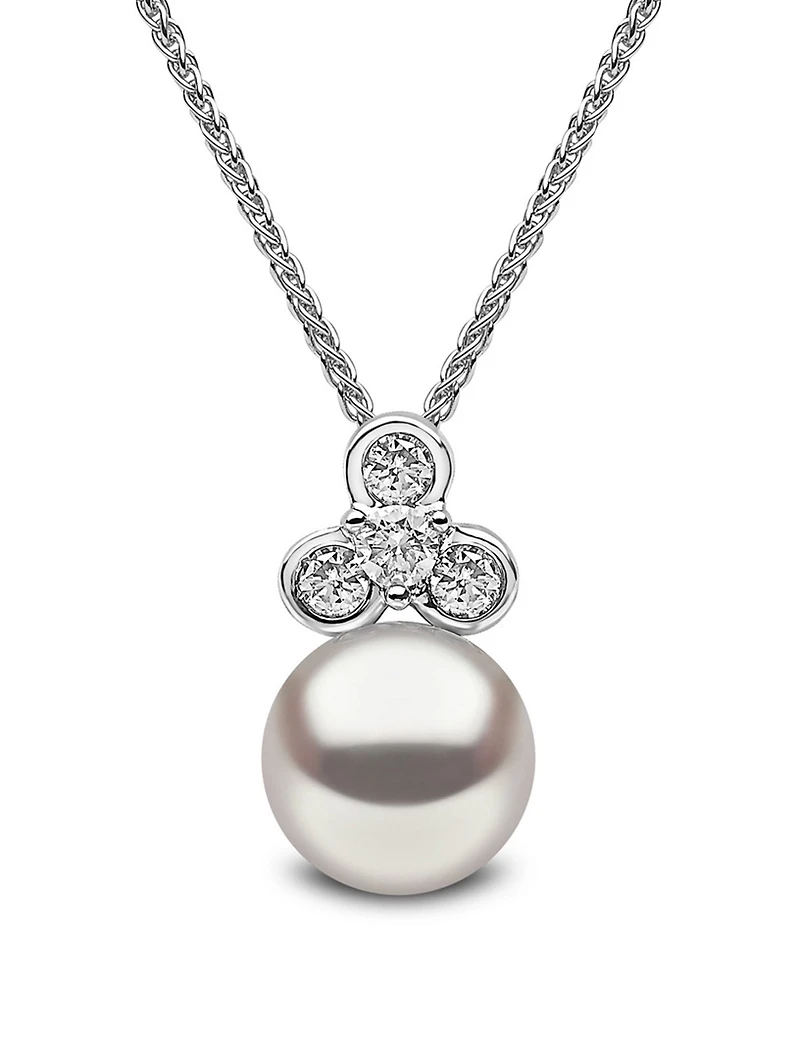 18K White Gold Necklace With Pearl And Diamonds