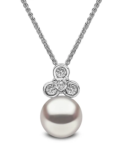 18K White Gold Necklace With Pearl And Diamonds