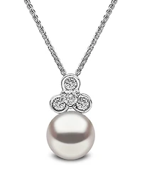 18K White Gold Necklace With Pearl And Diamonds