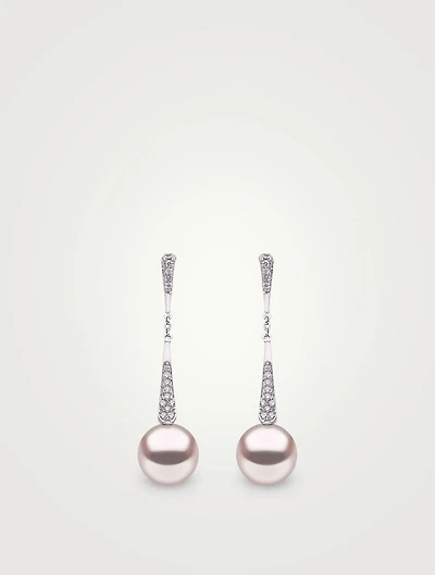 18K White Gold Chain Drop Earrings With Pearls and Diamonds