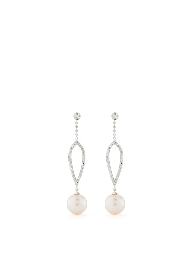 18K White Gold Freshwater Pearl And Diamond Earrings