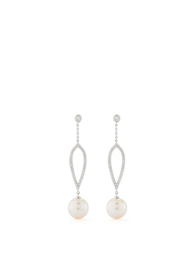 18K White Gold Freshwater Pearl And Diamond Earrings