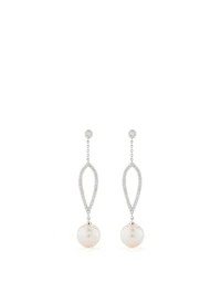 18K White Gold Freshwater Pearl And Diamond Earrings