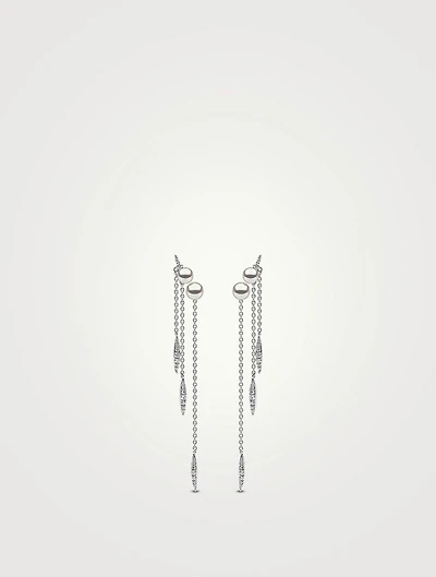 18K White Gold Triple Chain Earrings With Pearls and Diamonds