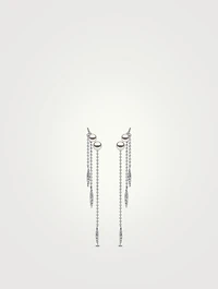 18K White Gold Triple Chain Earrings With Pearls and Diamonds