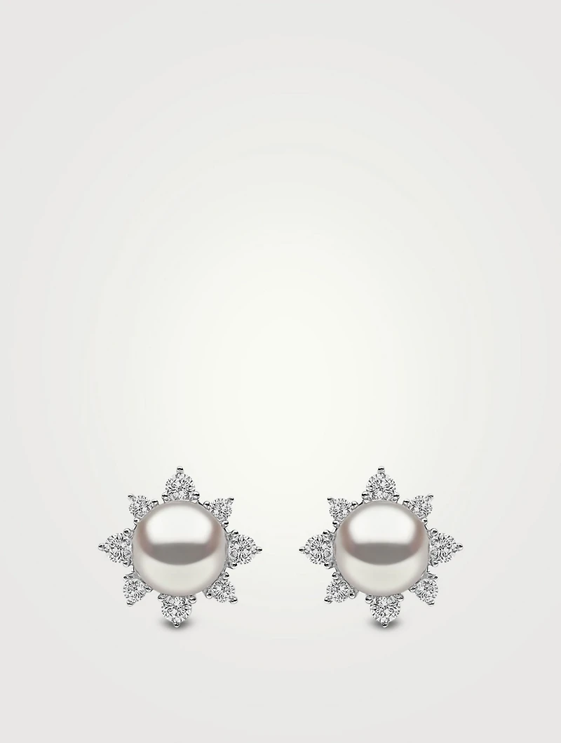 18K White Gold Earrings With Pearls And Diamonds