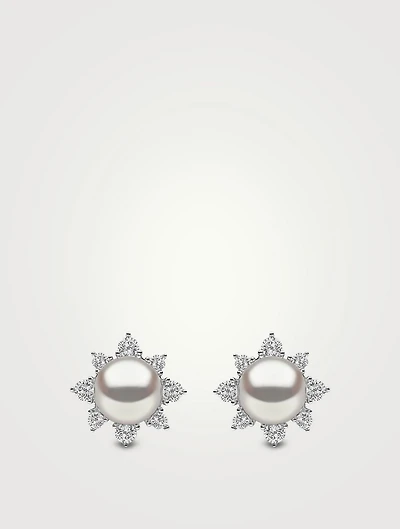 18K White Gold Earrings With Pearls And Diamonds