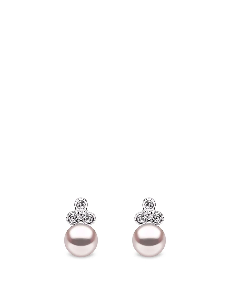18K White Gold Freshwater Pearl And Diamond Earrings