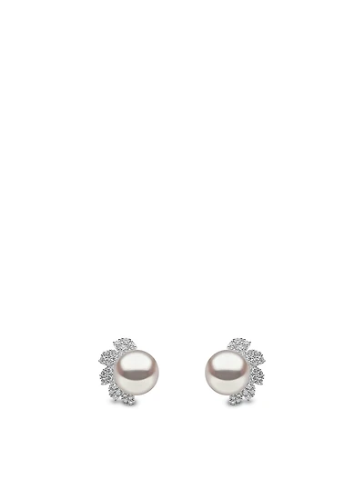 18K White Gold Pearl Earrings With Diamonds