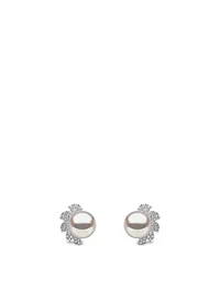 18K White Gold Pearl Earrings With Diamonds