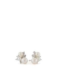 18K White Gold Pearl And Diamond Earrings