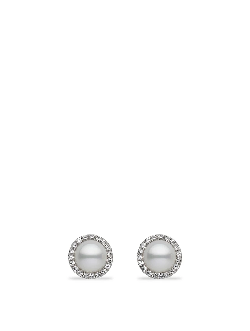 18K White Gold Pearl Earrings With Diamonds