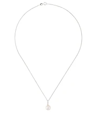 18K White Gold Triple Bezel Pendant Necklace With Pearl and Diamonds