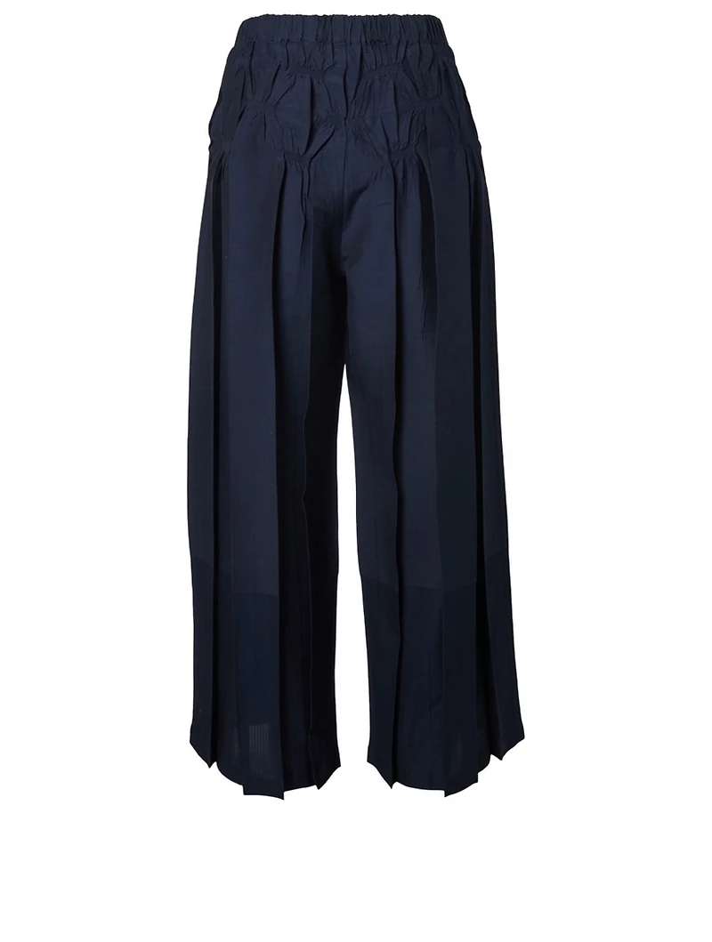 Smocked Wide-Leg Pants