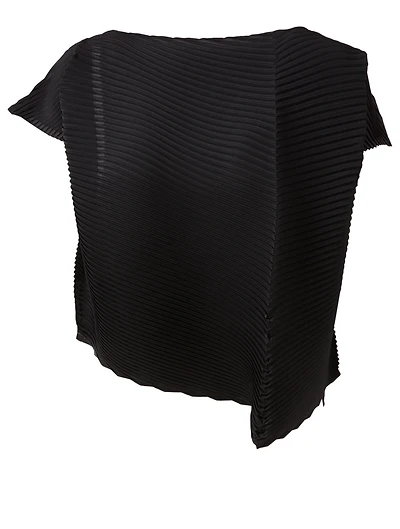 Arrow Pleats Draped Short-Sleeve Blouse