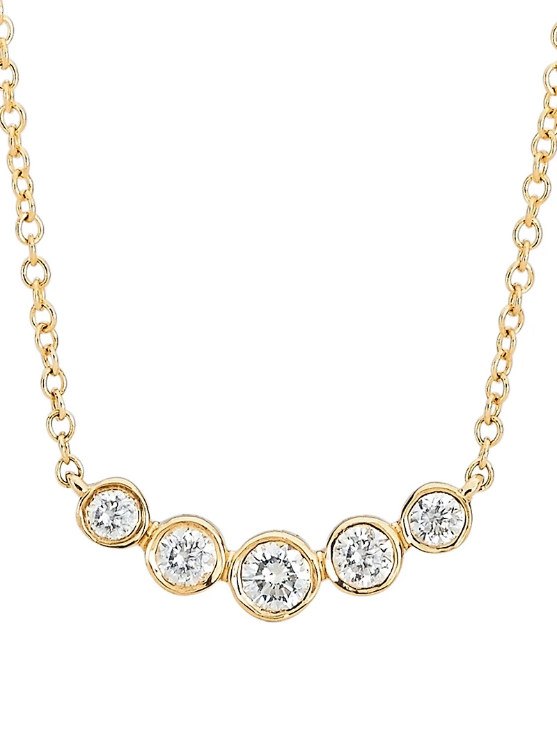 Mini 14K Gold Bezel Crescent Necklace With Diamonds