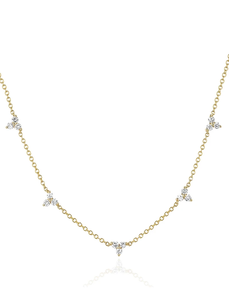 14K Gold Five Trio Necklace With Diamonds