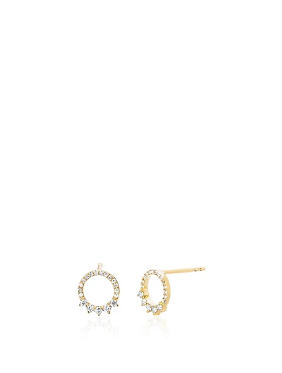 14K Gold Open Circle Earrings With Diamonds