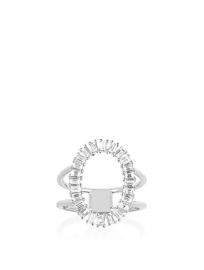 14K White Gold Baguette Oval Ring With Diamonds