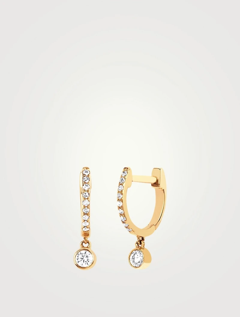 14K Gold Bezel Huggie Hoop Earrings With Diamonds