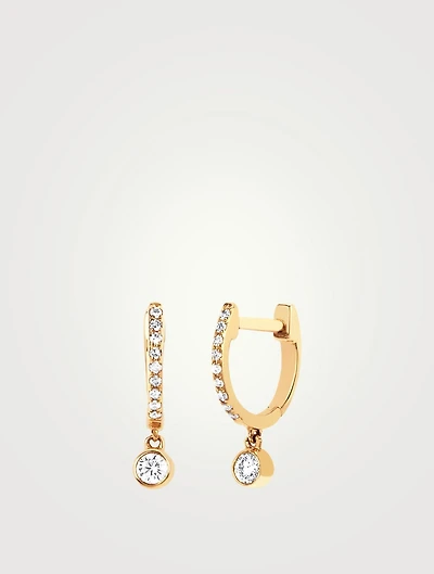 14K Gold Bezel Huggie Hoop Earrings With Diamonds