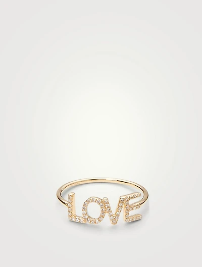 14K Gold Love Block Ring With Diamonds