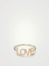 14K Gold Love Block Ring With Diamonds