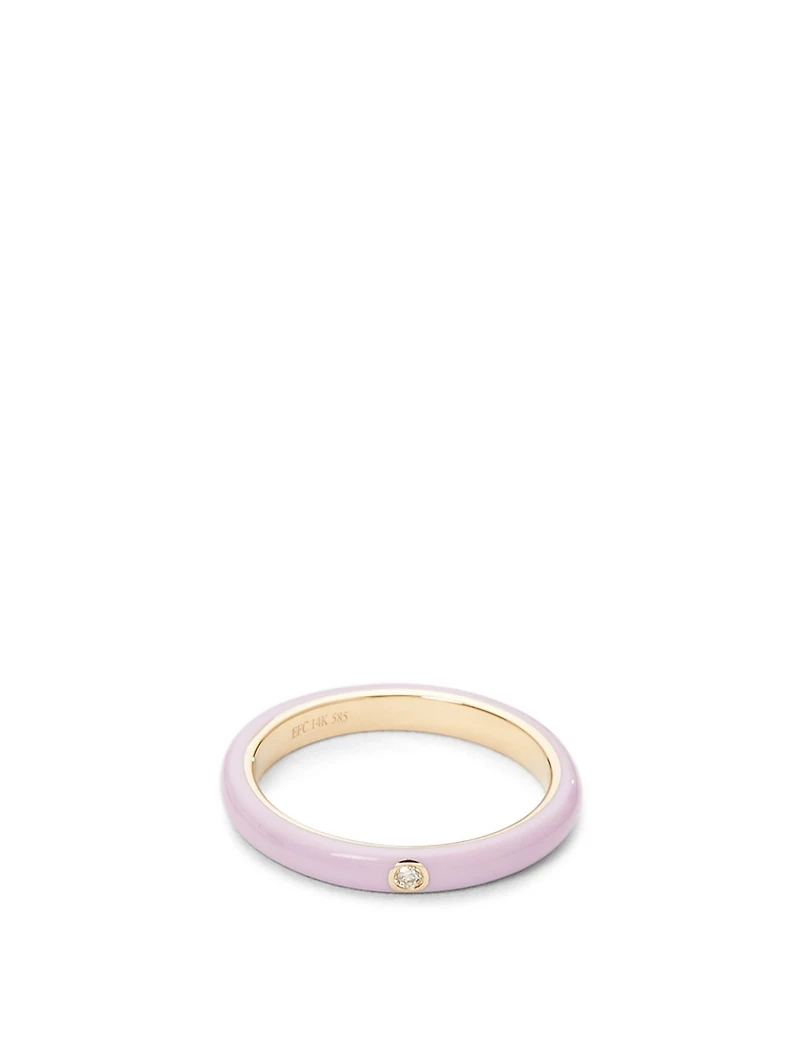 14K Gold Enamel Ring With Diamond