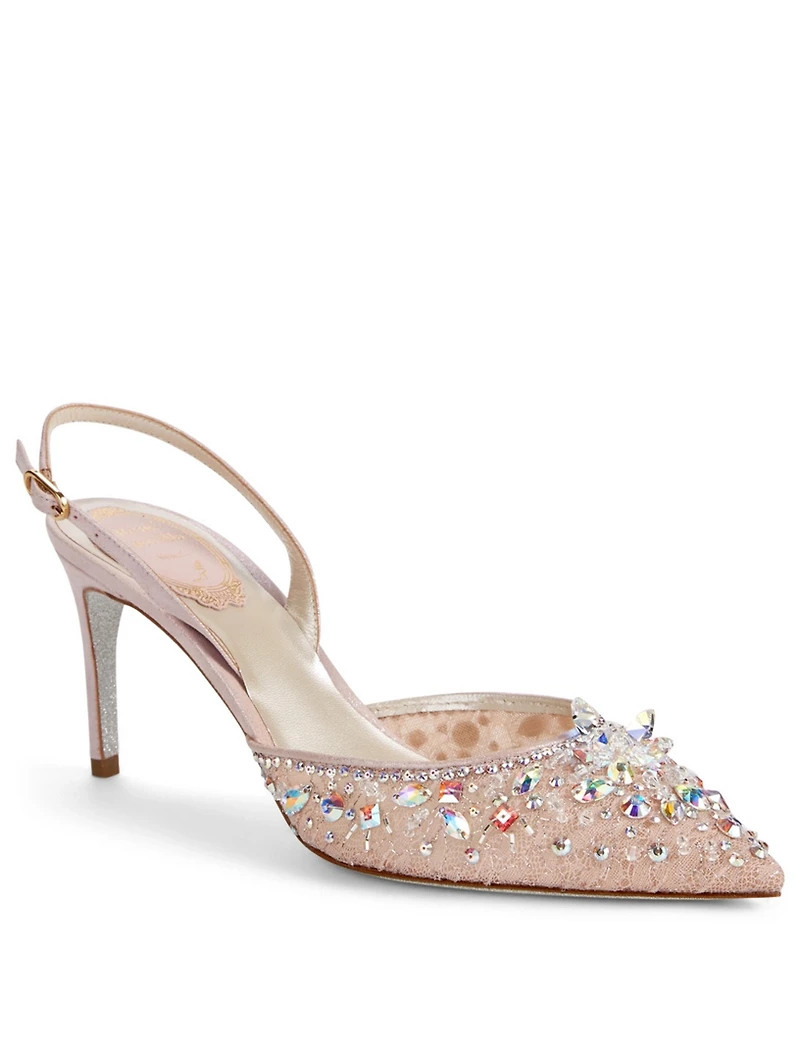 Kristella Lace Slingback Pumps With Crystals