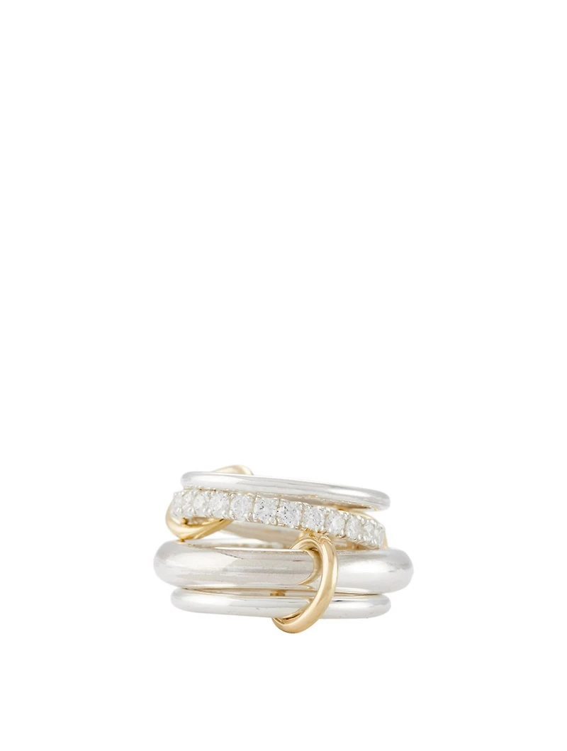 Luna 18K Gold And Silver Linked Ring With Diamonds