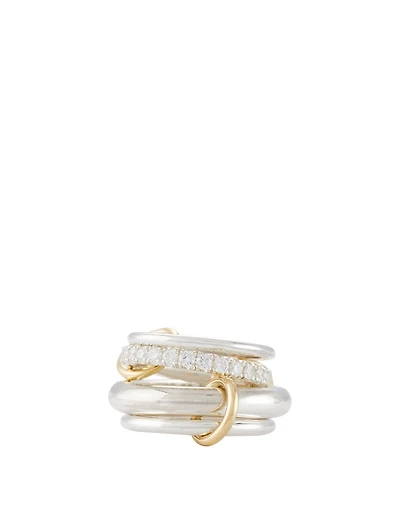 Luna 18K Gold And Silver Linked Ring With Diamonds