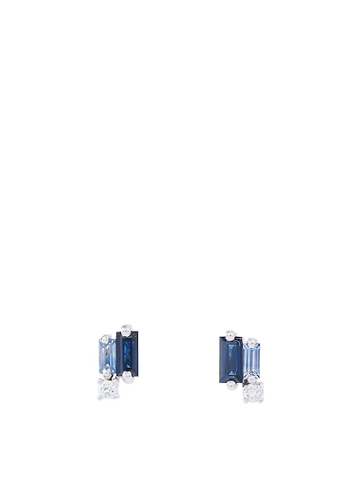 Rainbow Fireworks 18K White Gold Blue Sapphire Stud Earrings With Diamonds
