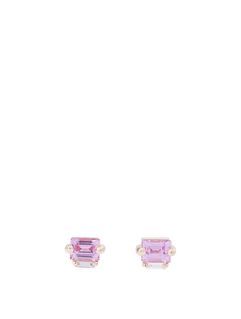 Rainbow Fireworks 18K Rose Gold Sapphire Stud Earrings With Diamonds