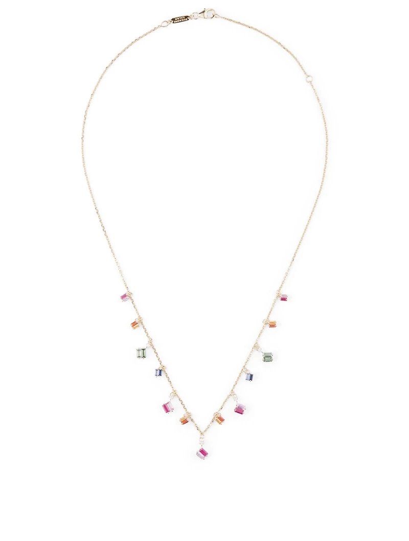 Rainbow Fireworks 18K Gold Shaker Necklace With Mixed Sapphires And Diamonds