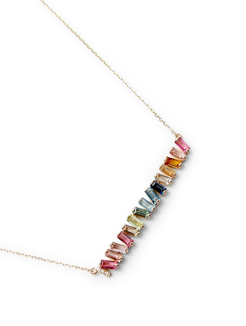 "One Of A Kind" 14K Gold Rainbow Bar Necklace With Diamonds