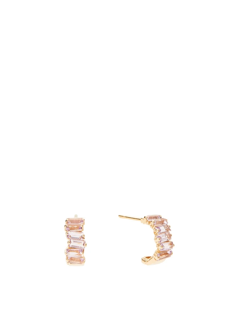 Small Harmony 14K Gold Huggie Hoop Earrings With Rose De France