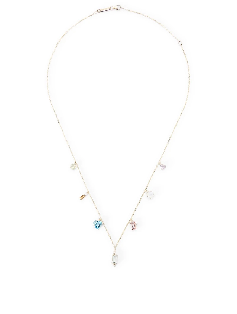 14K Gold Dangle Drops Necklace With Diamonds