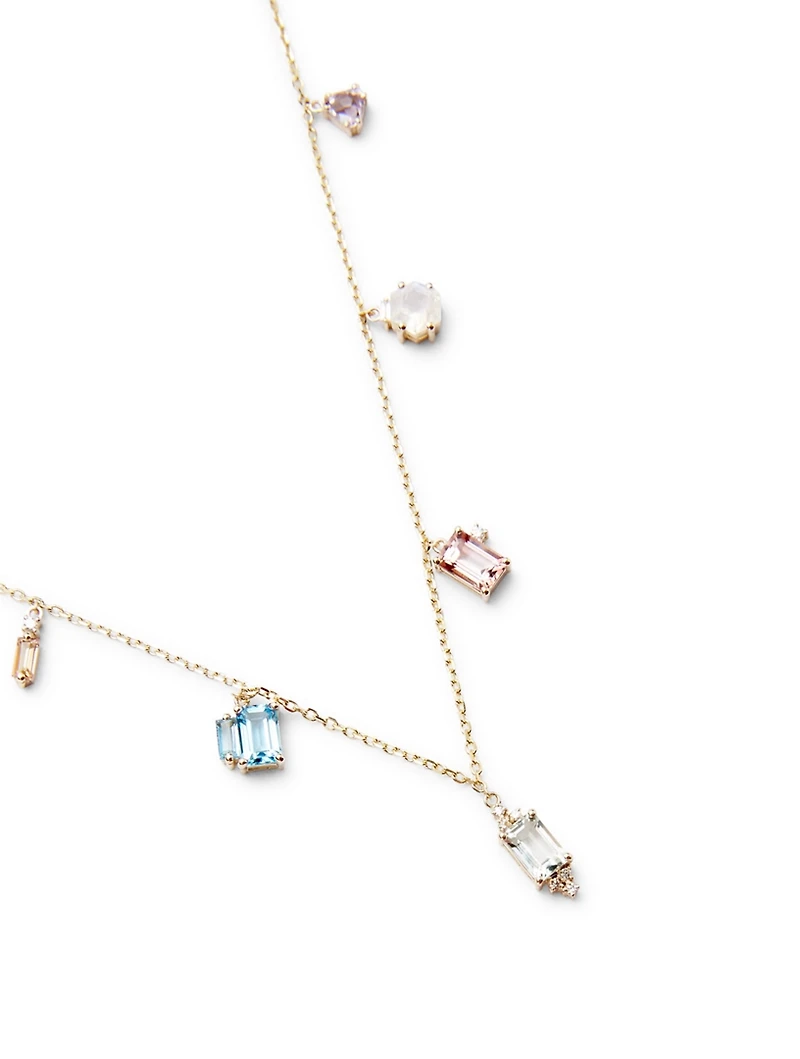14K Gold Dangle Drops Necklace With Diamonds