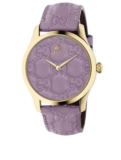 G-Timeless Debossed Leather Strap Watch