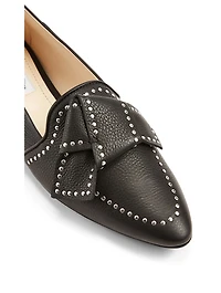 Leather Ballet Flats With Studded Bow