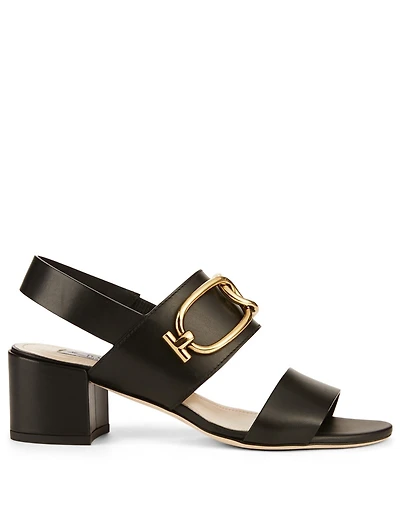Leather Heeled Sandals With Double T-Ring